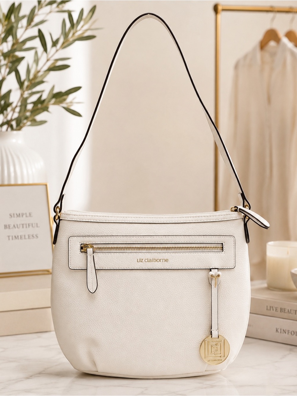 Quiet Luxury. Liz Claiborne Crossbody. Unique White with Gold accents EUC